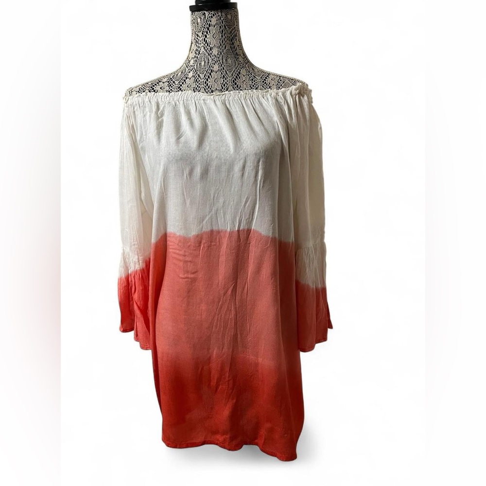 Exist White to Coral Ombre Peasant Tunic